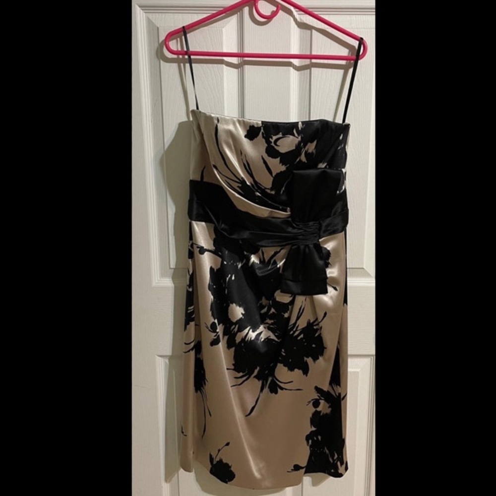 White House Black Market Strapless Black and Cream Dress